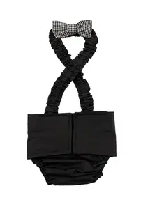 WEPHIES French Bulldog or English Bulldog MALE Belly Band Diaper - Solid Black with Bow Tie Adjustable Suspenders for Incontinence Travel Friendly Washable