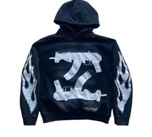 Women's Hoodie Sweatshirt, Pullover Hooded Sweatshirt, Trendy Brand, Pistol Patch Embroidery, Sporty Loose Casual Pullover, Street Gothic Style