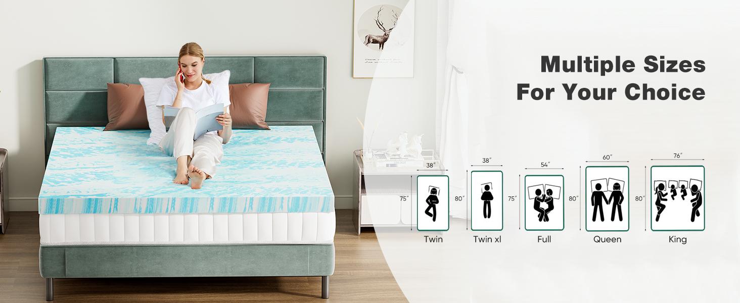 Cooling Gel Swirl Infused Memory Foam Mattress Topper - Bed Topper for Enhanced Comfort