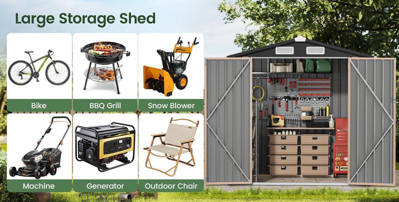 GVDV 6x4 FT Outdoor Metal Storage Shed, Durable Garden Shed with Updated Frame Structure for Backyard, Patio, Tool Storage, All-Weather Shelter for Bike, Gardening Tools, Equipment, Pet