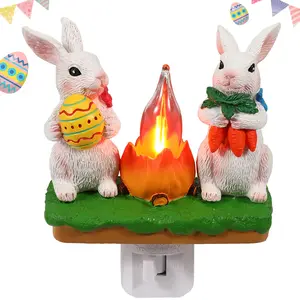Easter Bunny Campfire Night Light – 3D Rabbit Lamp with Flickering Flame Effect, Plug-in Ambient Lighting for Spring Home Decor, Perfect Easter Gift for Kids & Adults