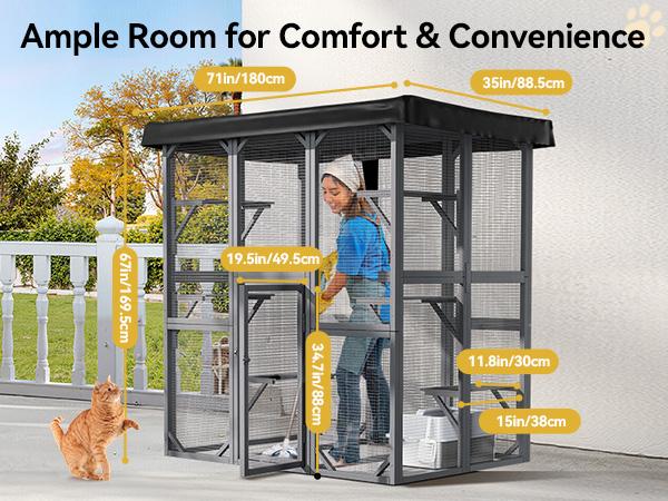 PetCozife Outdoor Cat Enclosure, 71" Large Walk-in Cat House for Multiple Cats with Waterproof Roof, 3 Tier Cat Cage with 6 Platform for Patio, Yard, Graden, Outdoor Catio，CatFuriture