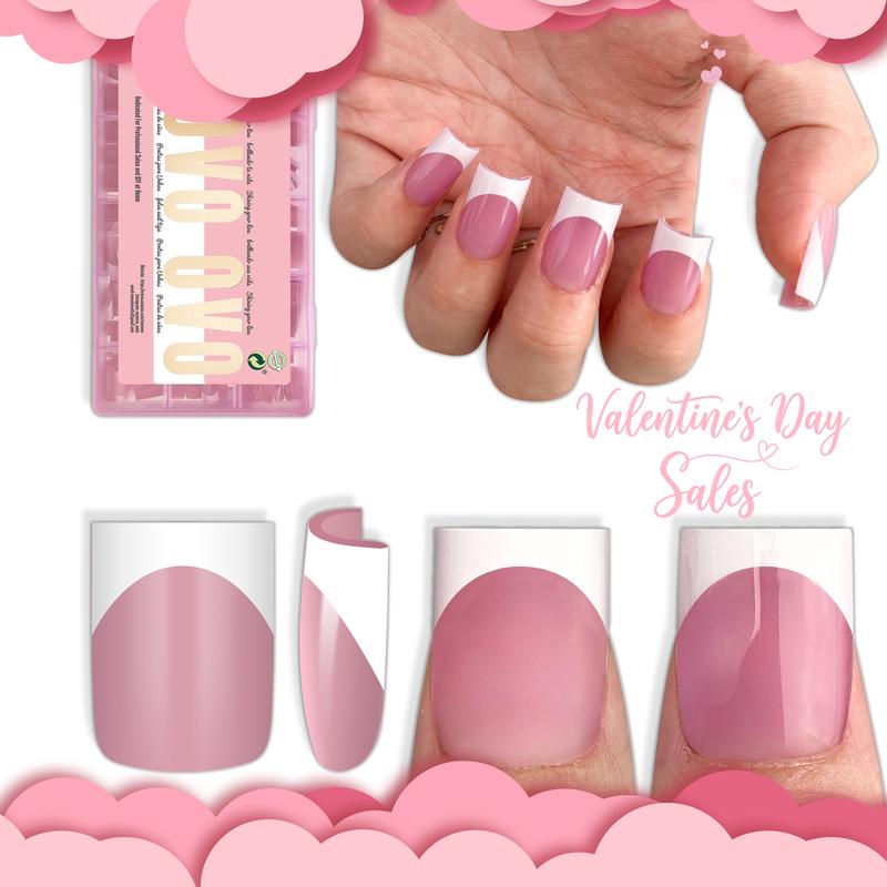 NOVO OVO Short Sharp Square White French Tip Nail Tips Press on BERRY PINK, Need Builder Gel Top Coat Nail Glue, Soft Gel Fake Nail Extension, Full Cover False Nails for Salon DIY x 15 Sizes 240 pcs【NO GLUE ,TOP COAT AND LAMP INCLUDED】