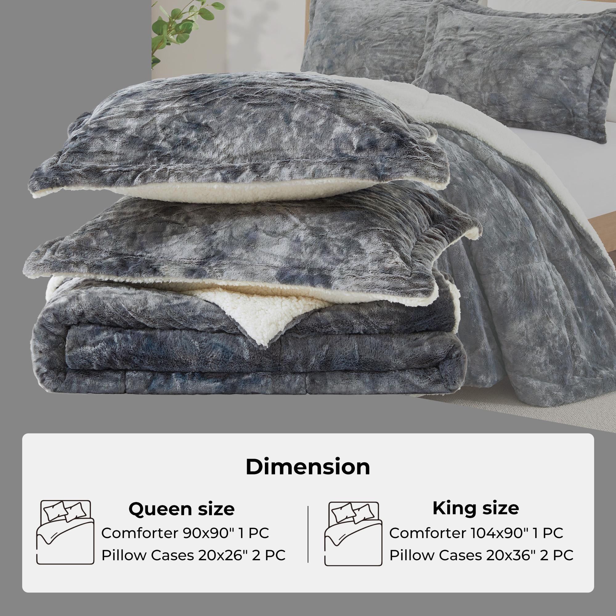 PEACE NEST 3 Piece Sherpa Reversible Comforter Set Ultra Soft Down Alternative Bedding All Season Cozy Warm Blanket with Pillowcases Queen King