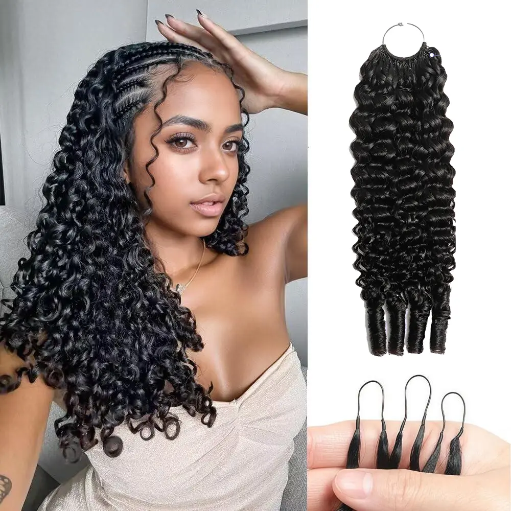 Feather Crochet Hair Burmese Curly Crochet Human Hair Approximately 60g per package Knotless Pre-Separated Feather Human Hair Crochet Bundles Lightweight Reusable Remy Hair Extensions for Women Natural Black Color