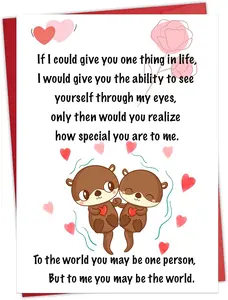 Valentine’s Day Card for Him or Her – Romantic Otter Couple Design, Heartfelt Message “You Are My World” – Cute Love Card with Red Envelope – Valentine, Anniversary, Birthday, or Just Because