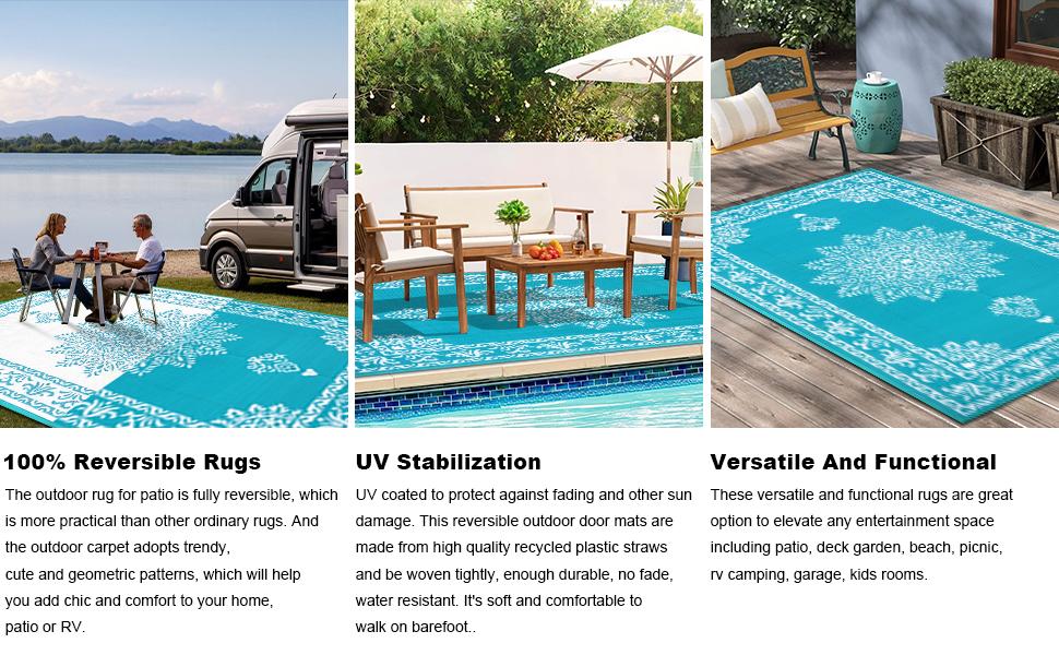 LOKHOM Outdoor Reversible Camping Area Rug 9x12 Plastic Straw RV Mat Recyclable Materials Large for Camping RV Balcony Backyard Picnic Mat Beach Patio Picnic