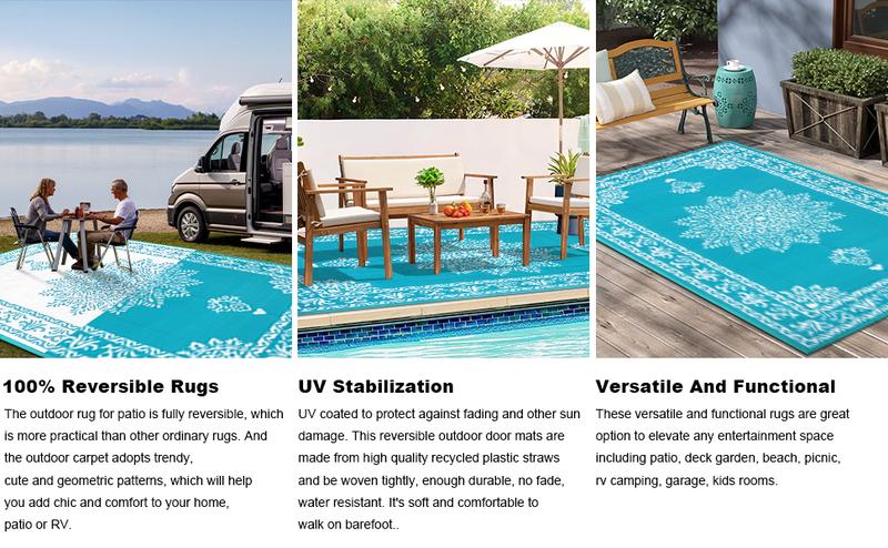 LOKHOM Outdoor Reversible Camping Area Rug 9x12 Plastic Straw RV Mat Recyclable Materials Large for Camping RV Balcony Backyard Picnic Mat Beach Patio Picnic