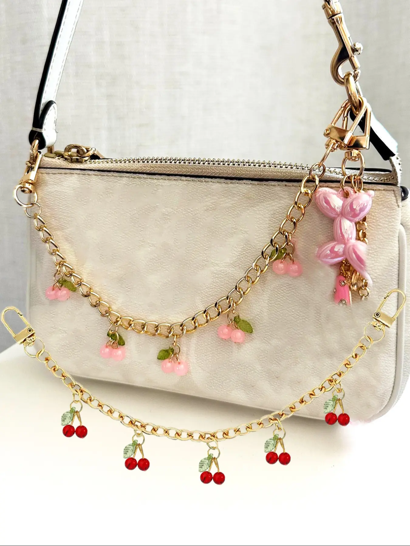 Cherry Decor Chain Bag Charm, Underarm Cherry Purse Charm, Girly Purse Accessories, Bag Decoration Accessories, Zinc Alloy Extension Strap, Versatile Handbag Accessory, Fashion Bag Charms, Bag Charms For Handbags