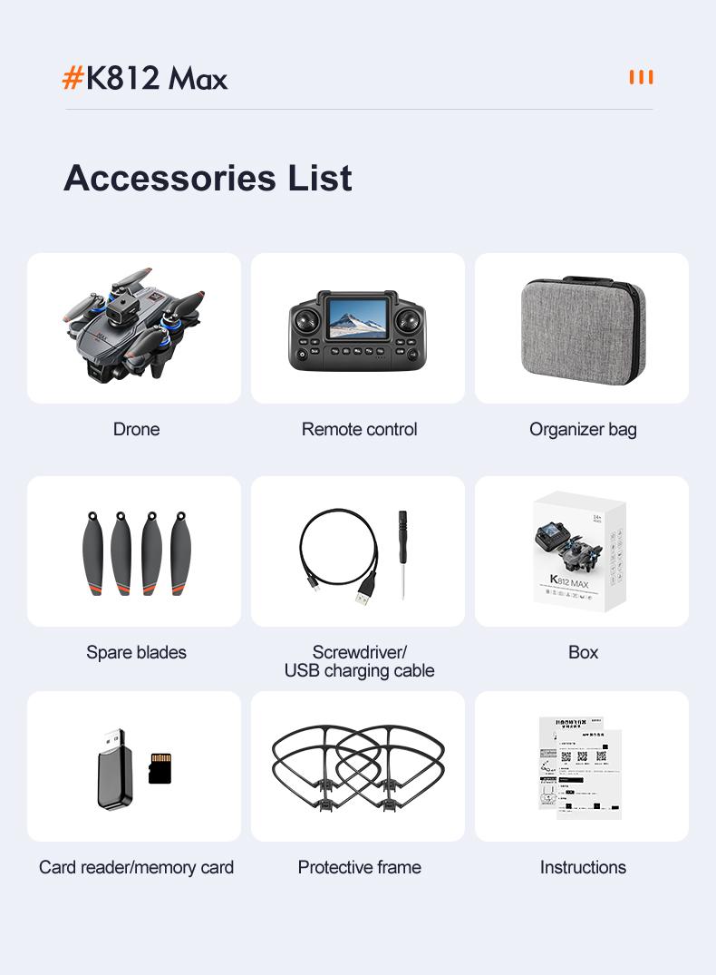 CJC K812 MAX Drone with GPS Intelligent Return-to-Home Function Brushless Motors Dual Cameras Obstacle Avoidance Dual Batteries Remote Control with Screen Wi-Fi/5G Transmission for Adults and Beginners stable hover