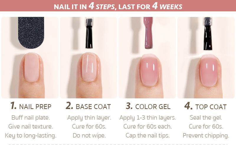 GAOY Pinkish Jelly Nude Pink Gel Nail Polish Set, 6 Transparent Sheer Colors Soak Off UV Light Cure Gel Polish Kit for Salon and Nail Art DIY at Home