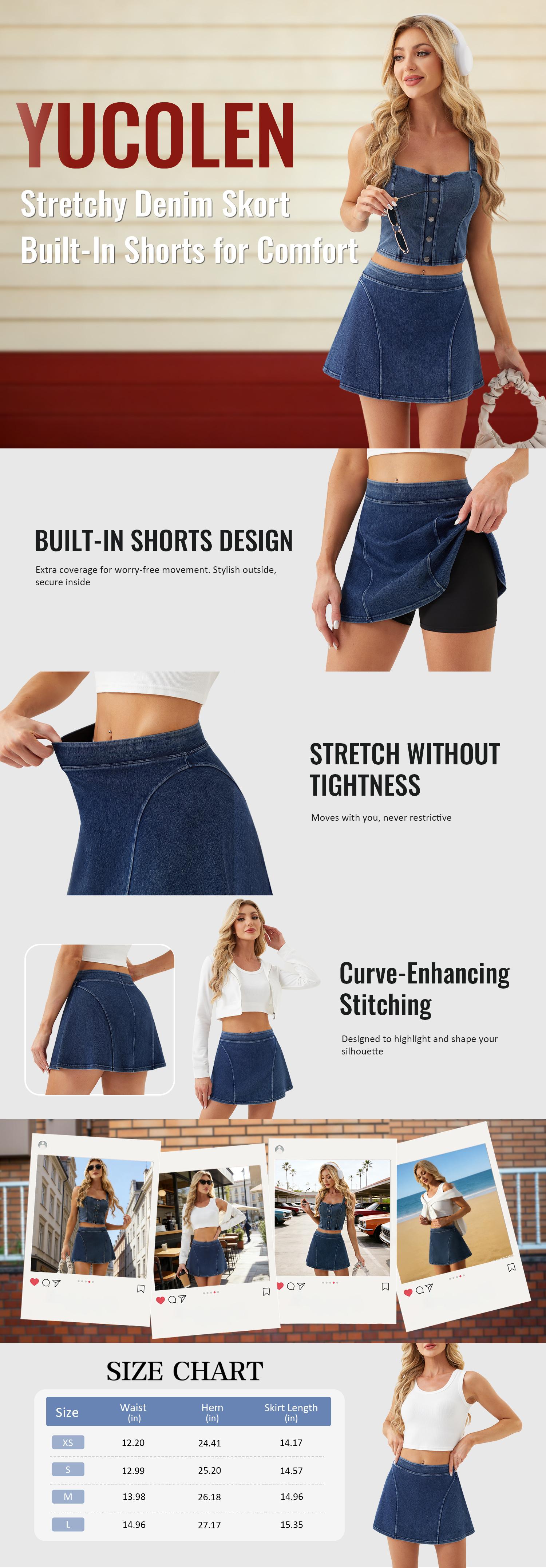 YUCOLEN Women Denim Skort Stretch Mini Jean Skirt with Inner Shorts Casual Wear YUCOLEN Women Denim Skort Stretch Mini Jean Skirt with Inner Shorts Casual Wear