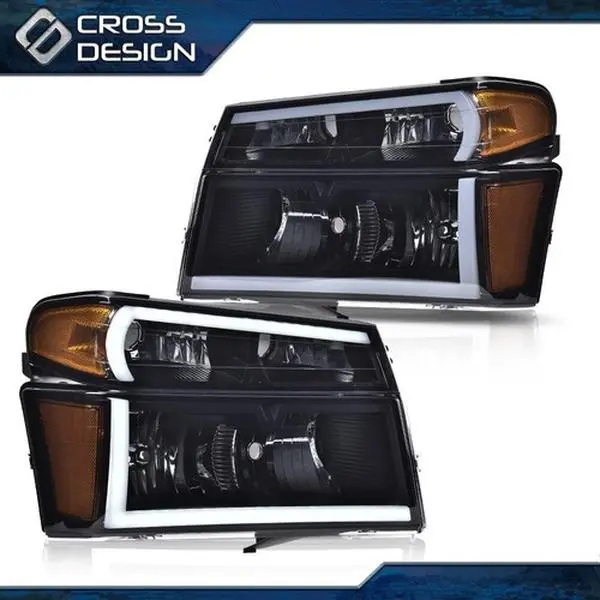 CROSSDESIGN LED Truck Headlight Assemblies - Water Resistant, Rust-Proof, Easy-Install Black Units with DRL for 2004-2012 Chevy Colorado, GMC Canyon, Isuzu Models, Car Exterior Upgrade