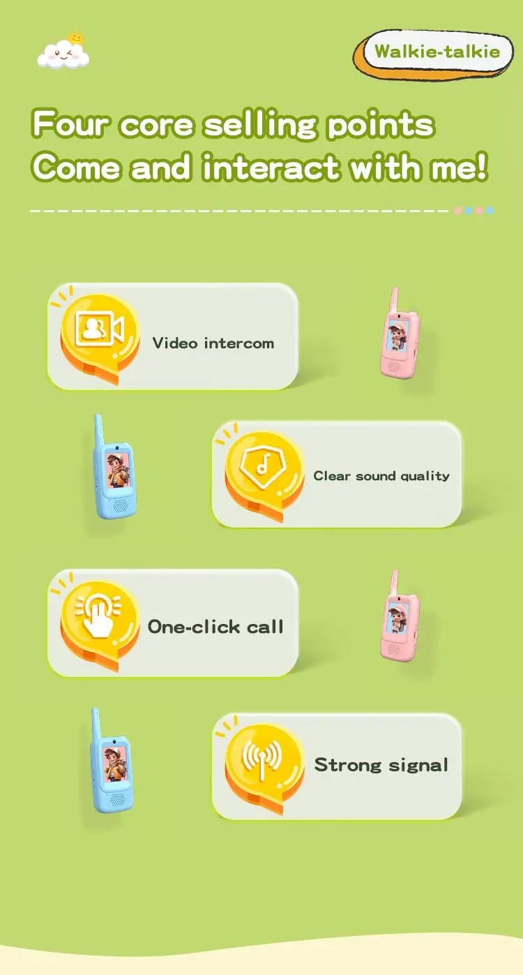 2-Piece Kids' Rechargeable Video Walkie Talkies Pair Pack - Handheld Video Intercom, Indoor and Outdoor Use, Christmas/New Year Gift for Boys/Girls Ages 3-12, Family Games Essential, Back-to-School Present,sohochic