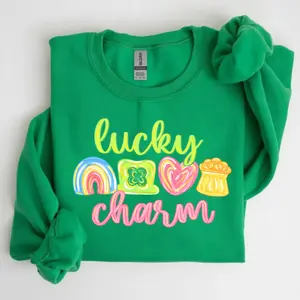St Patrick Lucky Charm Sweatshirt, Unisex Vintage Style Crewneck, Irish Shamrock Graphic Sweater, Comfortable Everyday St Patty’s Day Wear