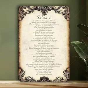 1pc 8*12 in 'Salmo 91’ Vintage Metal Sign| Spanish Psalm Wall Decor for Christian Homes & Spiritual Spaces, Suitable for Home Prayer Room & Holiday Celebrations (Christmas, Easter, Valentine's)