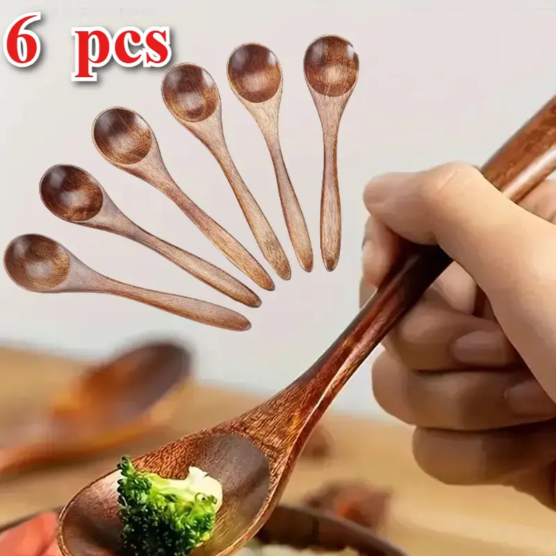 6-Pcs Wooden Cutlery Dessert Spoons Set, 5.3in x 1.2in Sturdy Durable Tool, Ideal for Scooping Coffee & Sugar, Textiles & Soft Furnishings Fabric Sewing Supplies Accessory