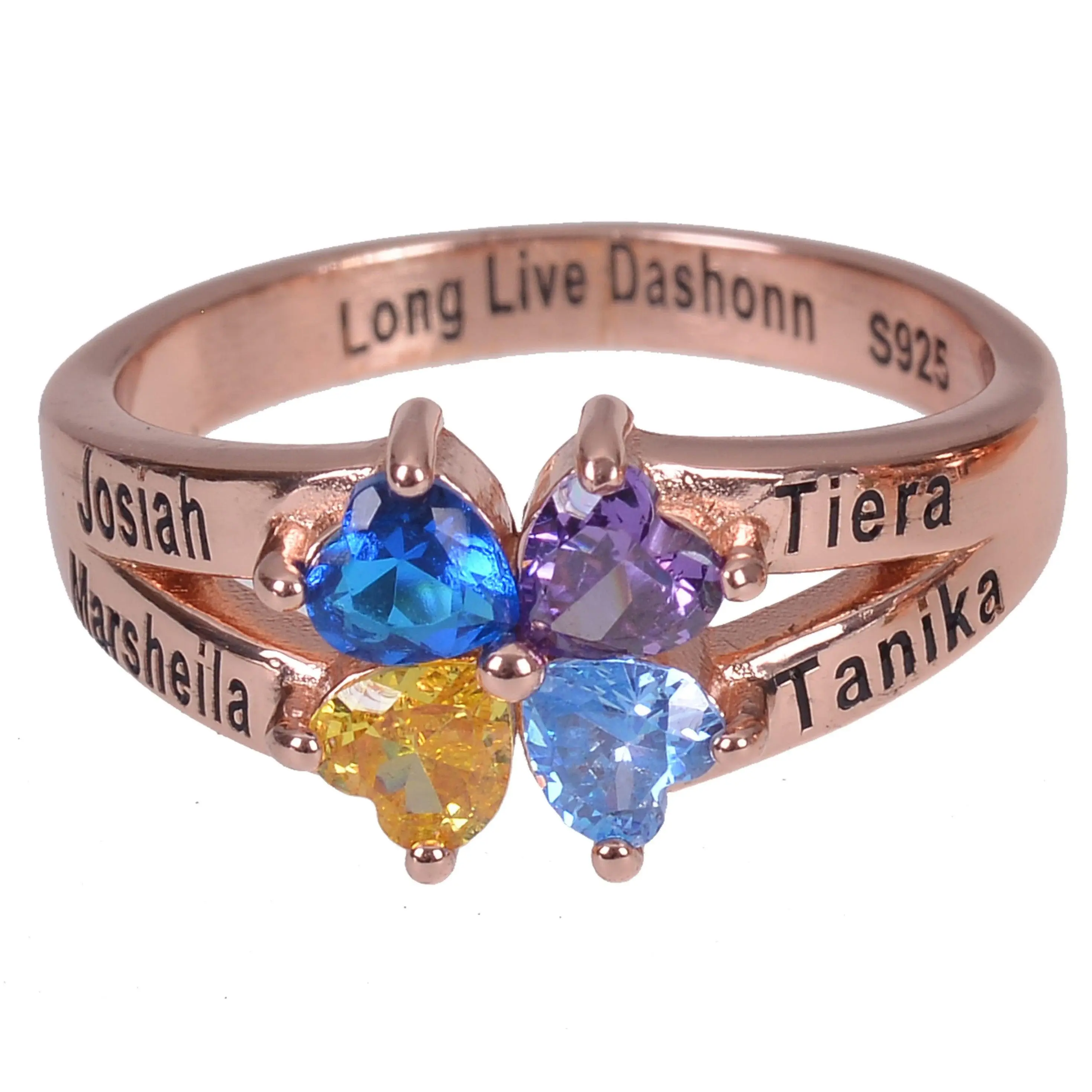 Personalized Heart Birthstone Promise Name Ring Personalized Heart Birthstone Promise Name Ring