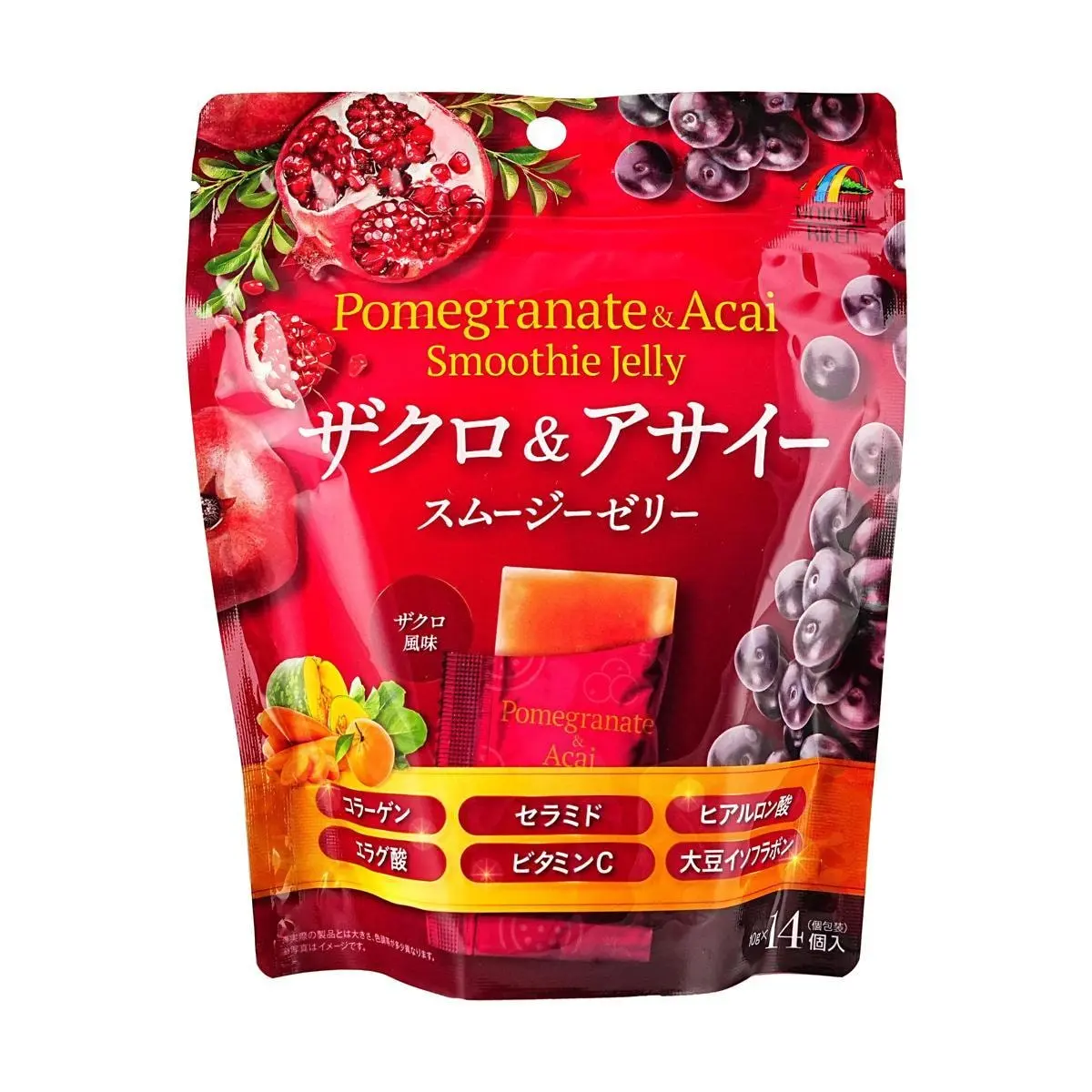 UNIMAT RIKEN Pomegranate Acai Jelly - 0 Fat, Low Calorie Healthy Snack, 10g x 14 Pouches