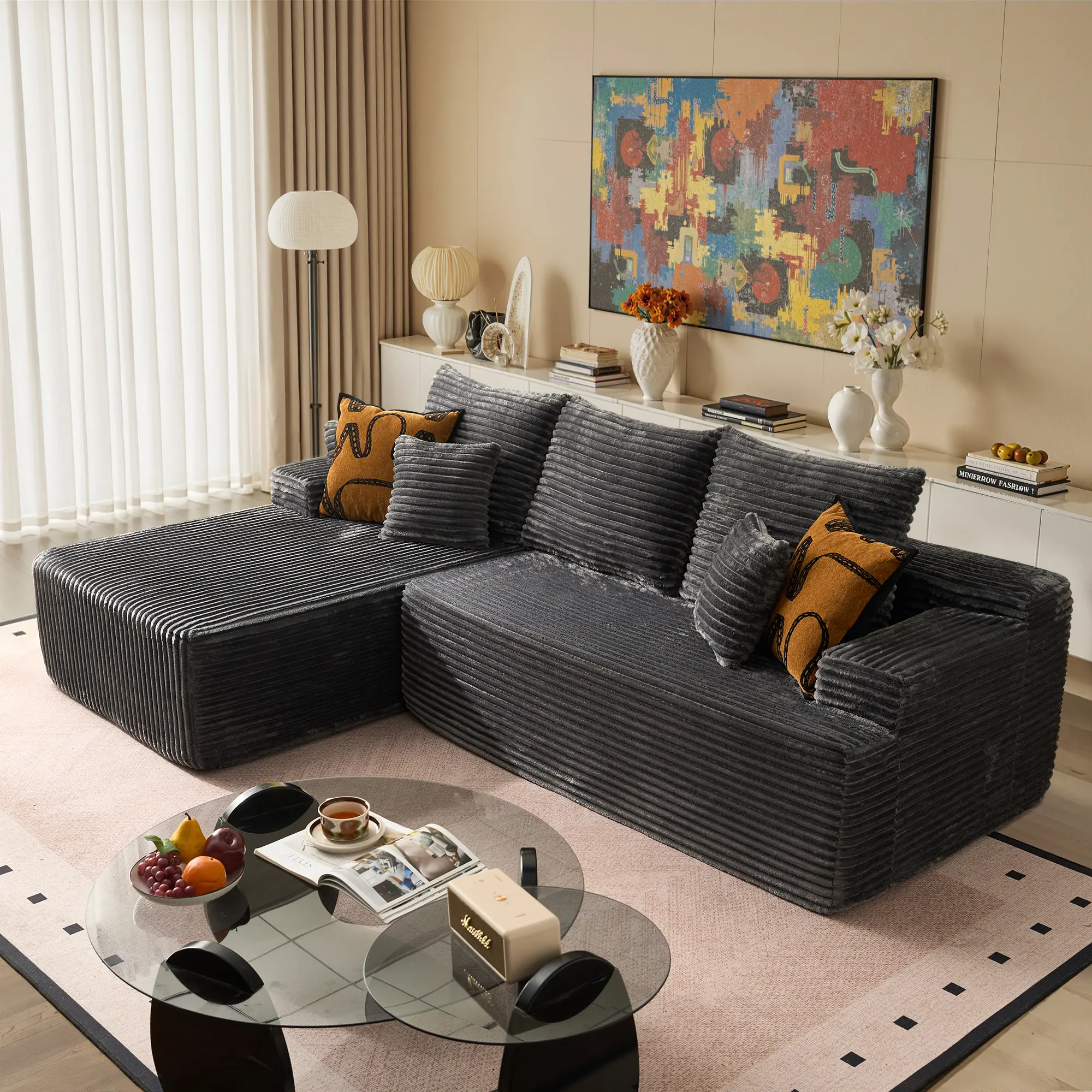 96" Grey L Shaped Sofa with Left Chaise