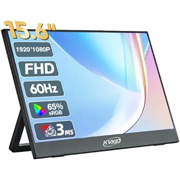 KVKID Portable Monitor, 15.6'' FHD 1080P USB-C HDMI Ultra-Slim Portable Screen Laptop Screen Extender, Portable Computer Monitor with Kickstand, Travel Monitor for Laptop PC Phone for Home