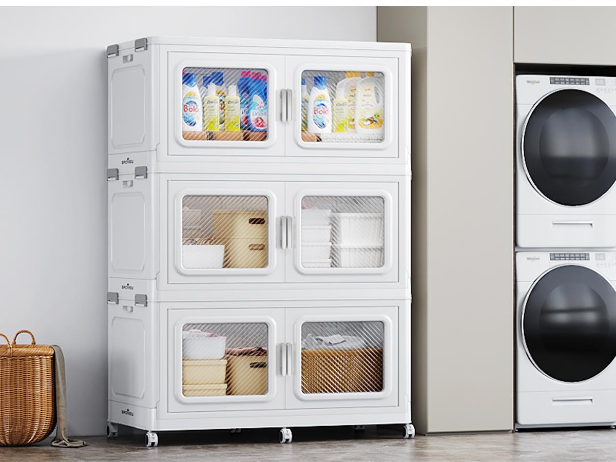 BROVIEW V80 165-300Gal Plastic Collapsible Storage Bins, Plastic Extra Large Storage Bins with Wheels, Stackable Closet Organizer and Storage Drawers, Black