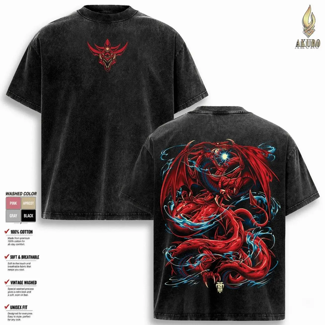 Slifer The Sky Dragon T Shirt, Yu Gi Oh Graphic Tee, Egyptian God Card Vintage Washed Oversized Shirt, Streetwear Soft Cotton Unisex Gift RLN