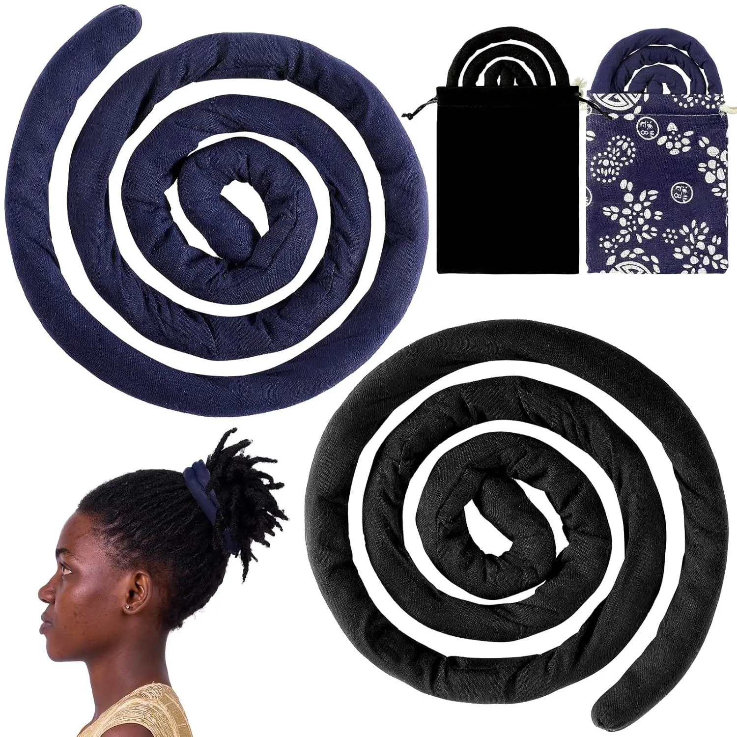 2-Pcs Vintage Pattern Spiral Lock Elastic Tie Band Hair Accessories for Men, Hairstyle-Friendly Bendable Loc Ponytail Holder for Braids
