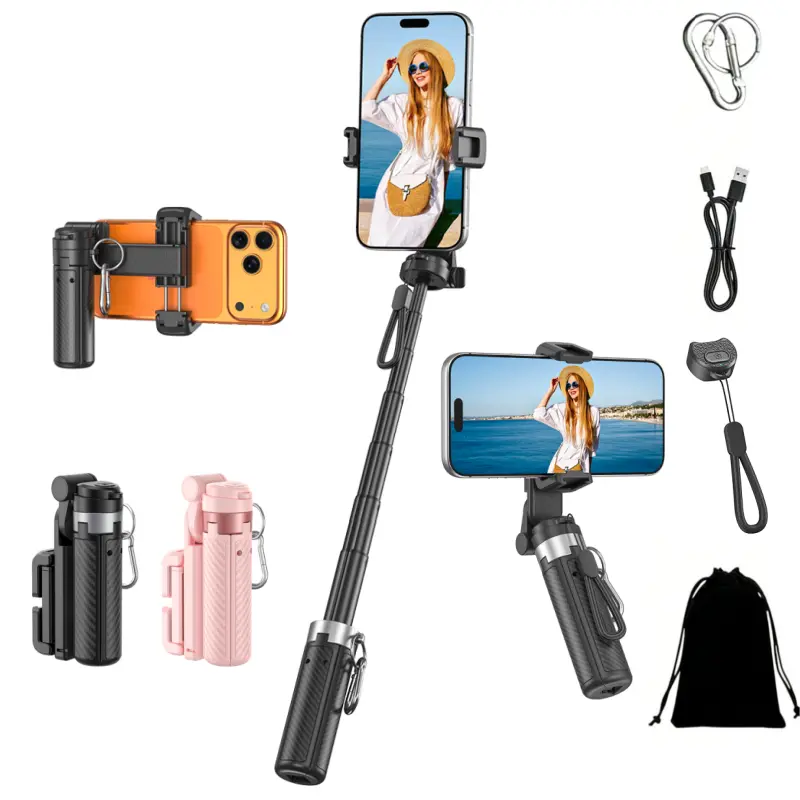[BackToSchool] 2026 New Upgraded Mini 4-in-1 Selfie Stick with 360° Rotation, Wireless Bluetooth Remote and Phone Holder. Ideal for selfies, video recording and live streaming. Compatible with most phones, maximum extension of 25 inches. Selfie Accessorie