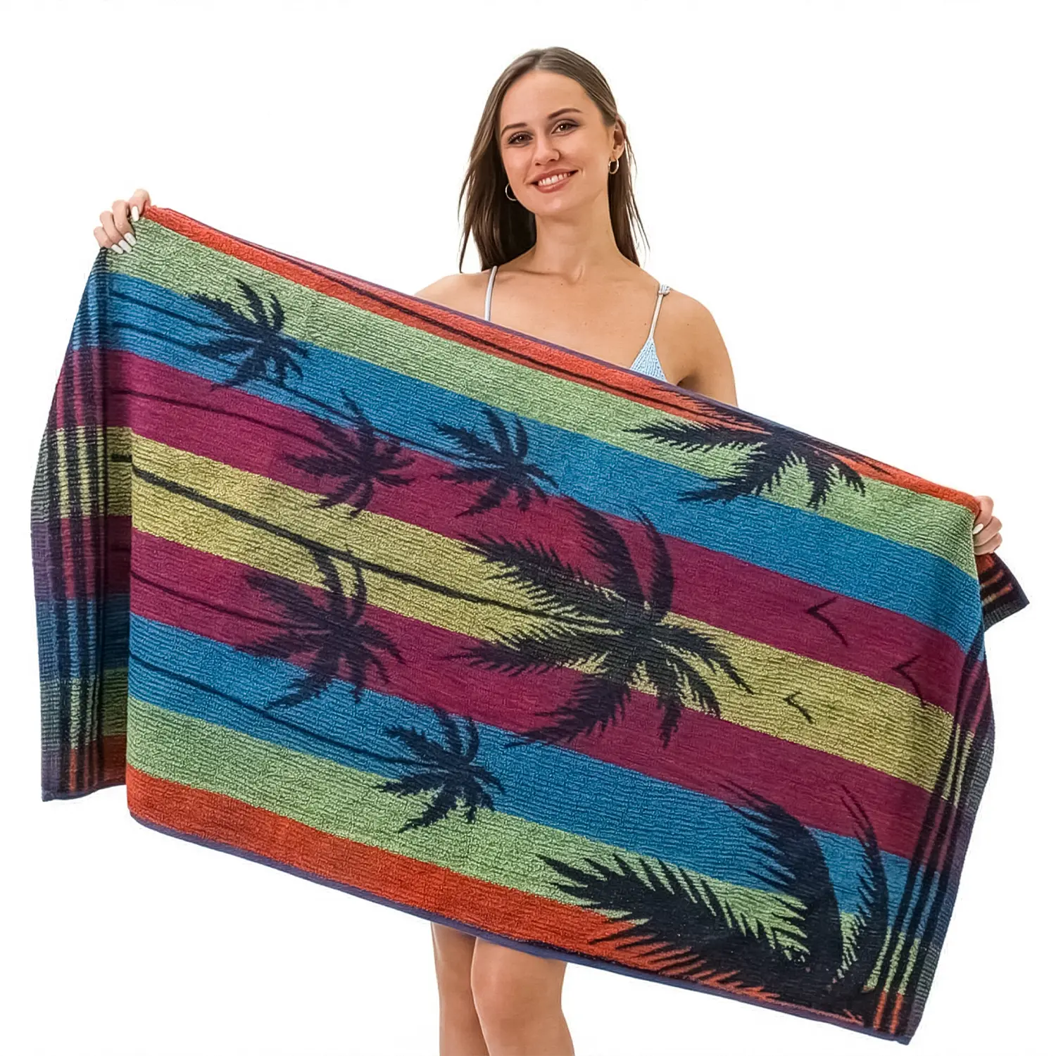Oversized Beach Towel Tropical Leaf design 28x58 Inches 100% Cotton Large Soft Absorbent Quick Dry Pool Bath Towel