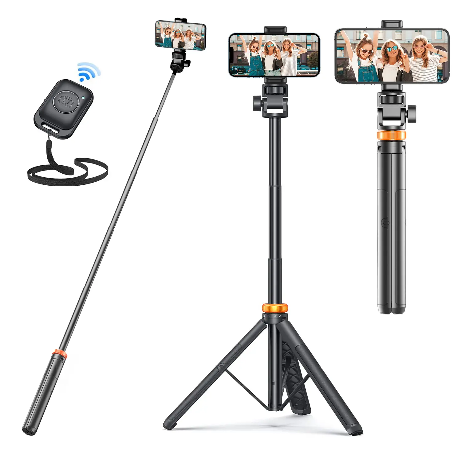61" Extendable Mobile Phone Tripod-Selfie Stick with Wireless Remote, Upgraded Aluminum Stable Stand, Foldable Multi-Purpose Flexible Portable Tripod Combo Selfie Accessories, Compatible with iPhone 17/16/15/14/13 & Android Smartphones, Foldable Tripod Co