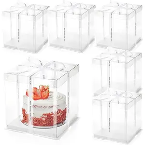 6 Pack Clear Cake Box, Transparent Box for 2 Tiered Cake, Tall Carrier Container with Sturdy Board for Bakery Dessert Bread Pastry Birthday Parties Wedding Graduation
