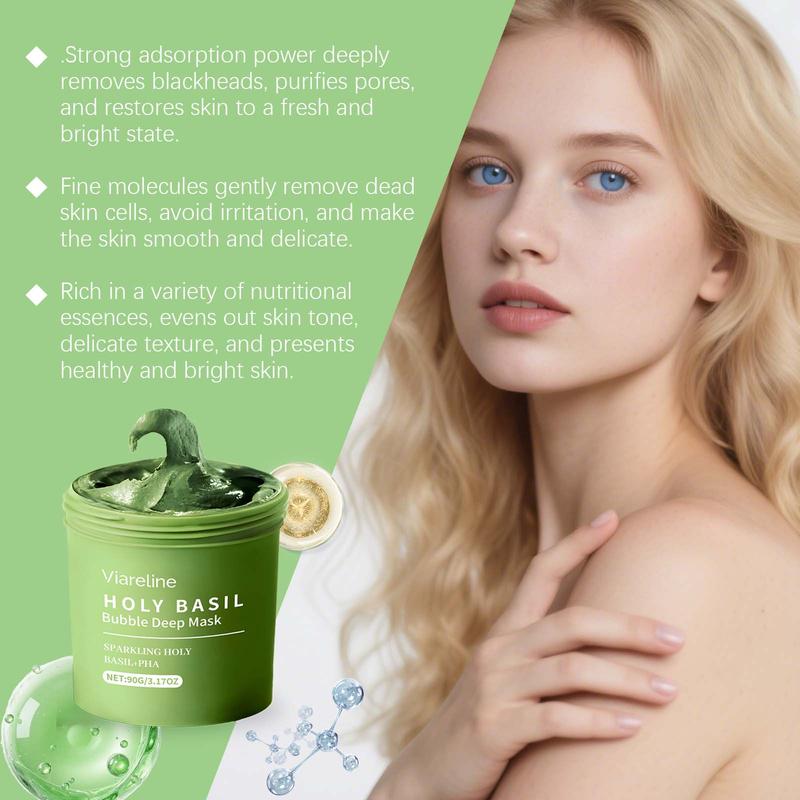 Holy Basil Bubble Deep Mask – Holy Basil & Carbonated Water for Cleansing Pores & Blackheads, Clay to Bubble Wash-Off Pack, Stocking Stufffers