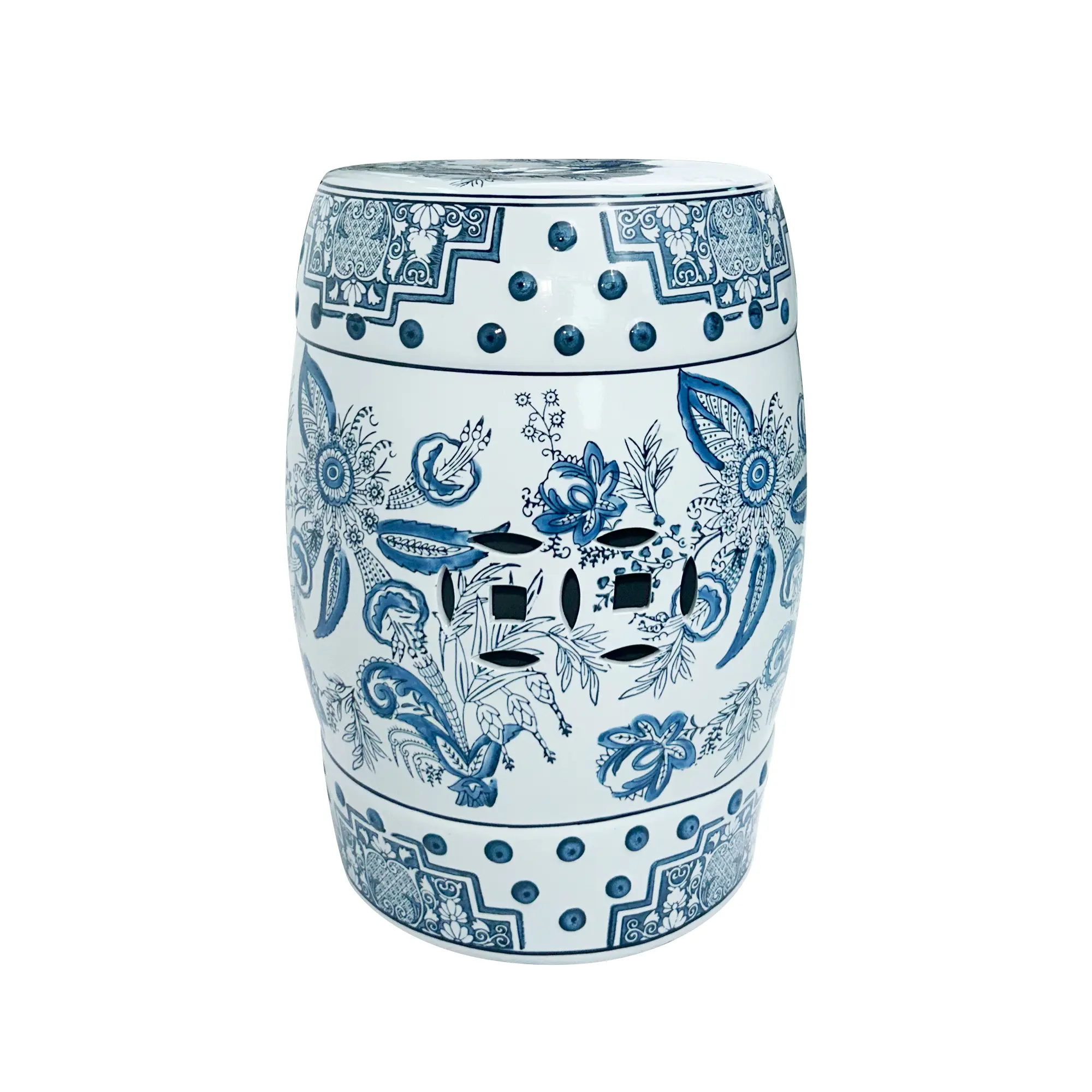 Onipig Ceramic Stool Blue and White Porcelain With Underglaze Red And Underglaze Blue Decorative Garden Stool
