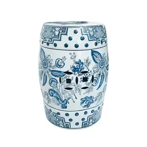 Onipig Ceramic Stool Blue and White Porcelain With Underglaze Red And Underglaze Blue Decorative Garden Stool