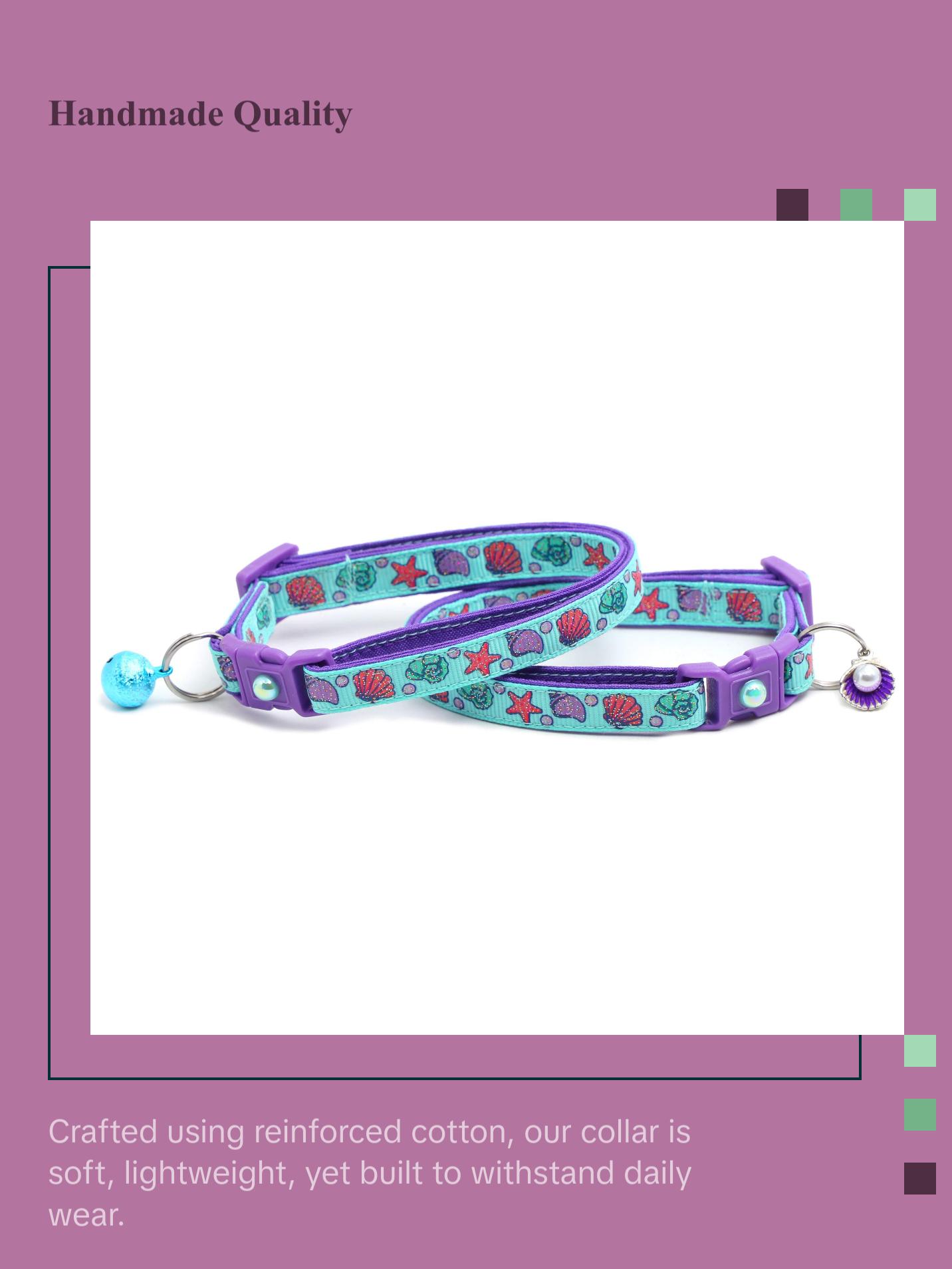 Beachcomber Breakaway Safety Cat Collar with Jingle Bell & Charm by Pugs2Persians Seashell Beach Summer Tropical