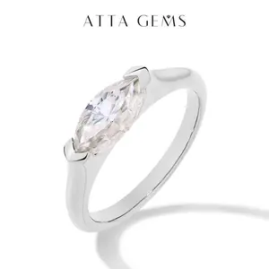 1CT Marquise Shape Synthetic Moissanite Ring Real 925 Sterling Silver Rings Daily Wear Birthday Present Fine Jewelry for Gift R135
