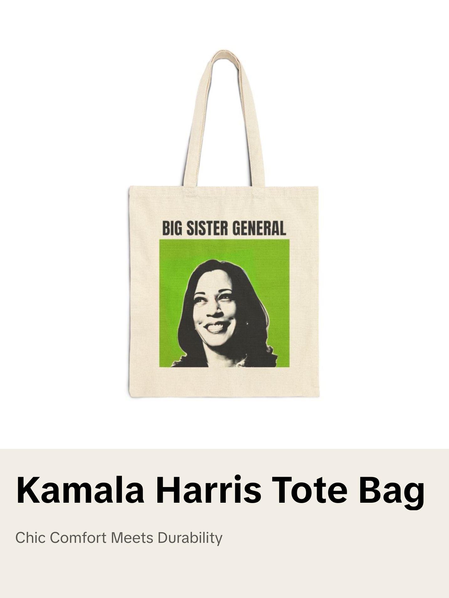 Kamala Harris 2024: BIG SISTER GENERAL Cotton Canvas Tote Bag (Project Coconut) Lightweight Durable with Dual Handle