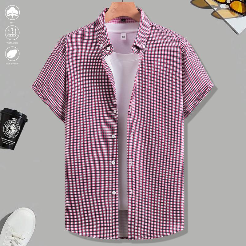 3-piece set, summer short-sleeve shirts, lightweight breathable plaid shirts, suitable for beach vacations, pool parties, and casual wear, plaid shirts, men's shirts, men's short-sleeve tops