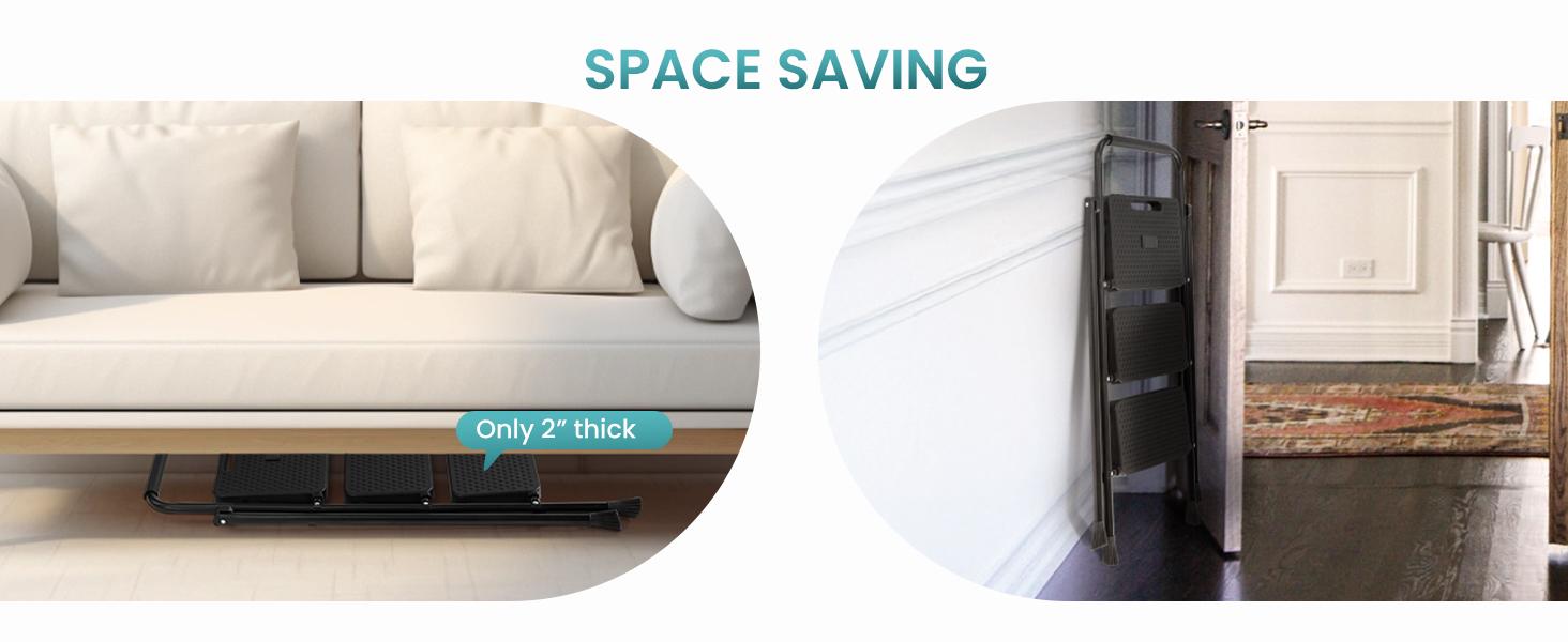 【Deal】Sweet Furniture S - Step Ladder, Foldable Stool with Wide Pedal, Cushioned Handle, 800lbs Capacity for Home Kitchen and Outdoor, Black