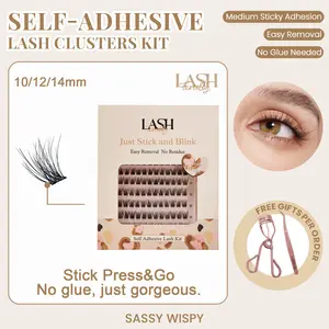 Lashterally Sassy Wispy Self-adhesive Lash Clusters Kit Glue Free Natural Cluster Lashes Extension 5D Fluffy False Eyelashes 10mm/12mm/14mm Clusters Makeup Cosmetic
