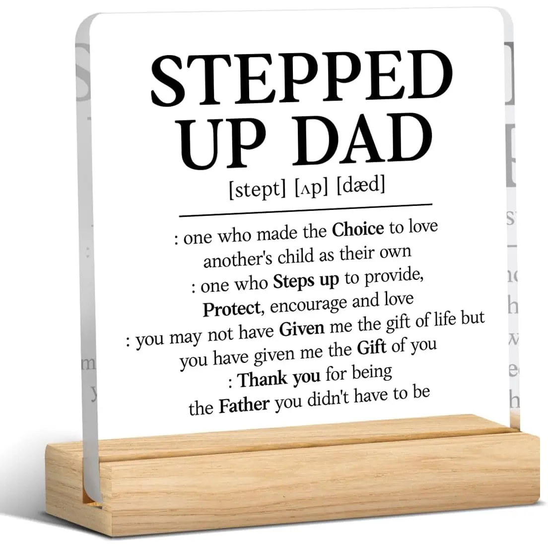 Stepped Up Dad Gifts from Stepdaughter Stepson, Christmas Gifts for Stepdad, Best Birthday Fathers Day Valentines Gift for Father Acrylic Decor 4 x 4 inches