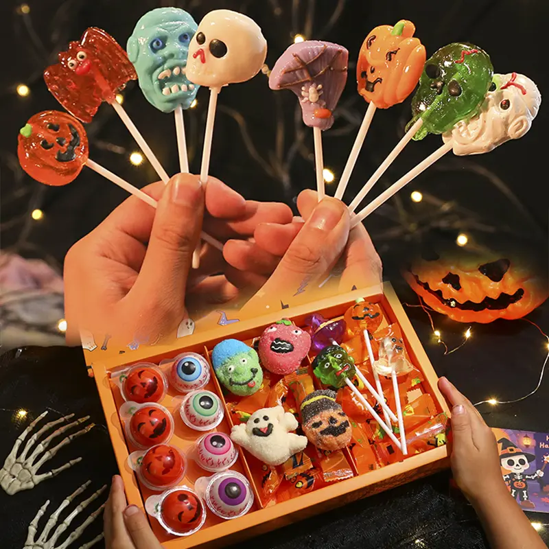 Halloween Candy Gift box set, 4D Lollipop Marshmallows Gummies , Various mixed candies  party favors, Creative Ghost  pumpkin bat, High-appearance snacks, For Kids/Children,Besties,Little friends,Boyfriends and Girlfriends gift 8.57 OZ (33 Count)