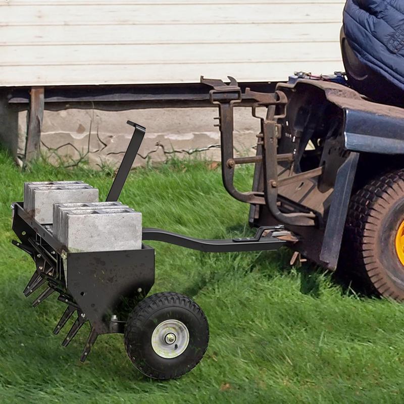 YITAMOTOR 40" Tow Plug Lawn Aerator with Universal Hitch for Lawn, Farm and Garden, Black Portable Tool Tow Behind Aerator, Plug Aerator for Lawn Tractor, 24 24 Plug Coring Knifes Cores, Black