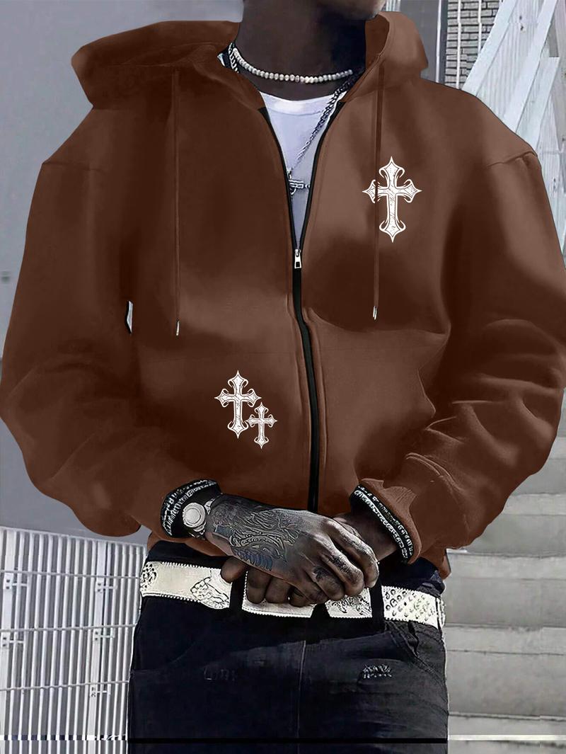 Autumn and Winter Men's Full-Zip Long Sleeve Hoodie Sports Jacket with Personalized Print Pattern Zipper Pockets Regular Fit Windproof Warm Jacket Suitable for Travel Camping Outdoor Activities Casual Sweatshirts