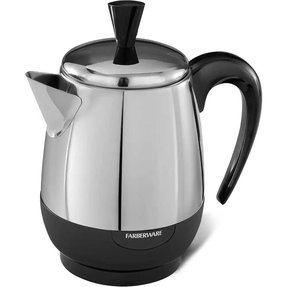 Electric Percolator Coffee Pot - Metal Coffee Maker with Stainless Steel Basket, Automatic Keep Warm Function, No-Drip Spout, Up to 4 Cups, Percolator Coffee Pots