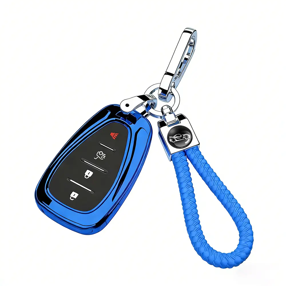 Key Fob Cover Fit for Chevy Key, Car Key Case Protector for Volt Bolt Spark Equinox Traverse Trax (4 Buttons Black Silver Blue Red)