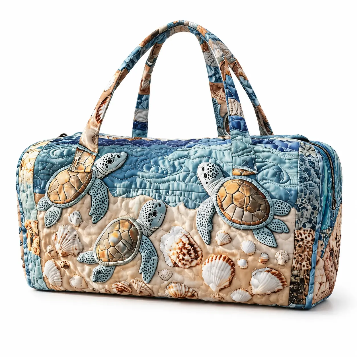 Ocean Shell Printed Travel Bag Quilted Turtle Design Large Capacity Beach & Sports Handbag for Summer Vacation