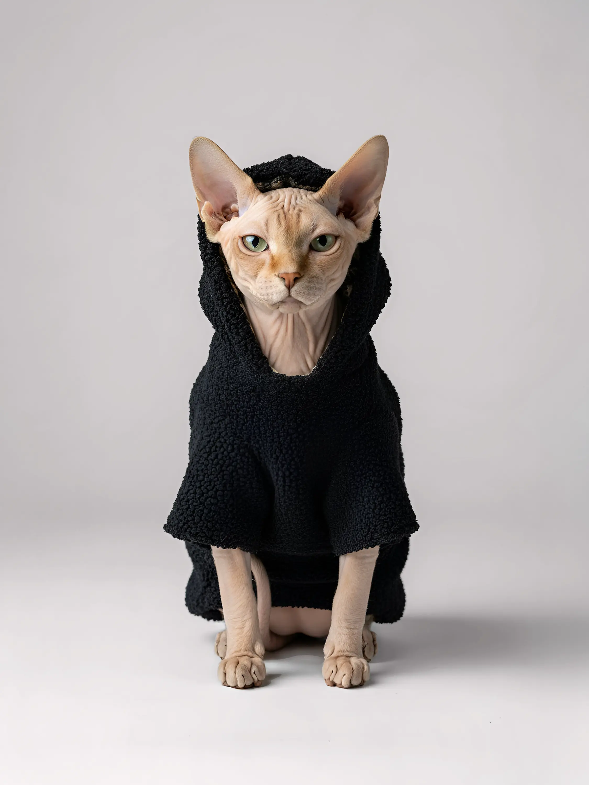 Sphynx Cat Hoodie | Plush Faux Sherpa Fleece, Stretch Fit, Hairless Cat Clothing