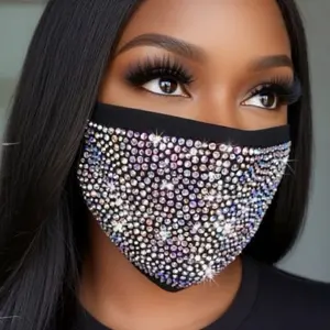 Multicolor AB Rhinestone Fashion Mask with Sparkling Gems for Stylish Protection